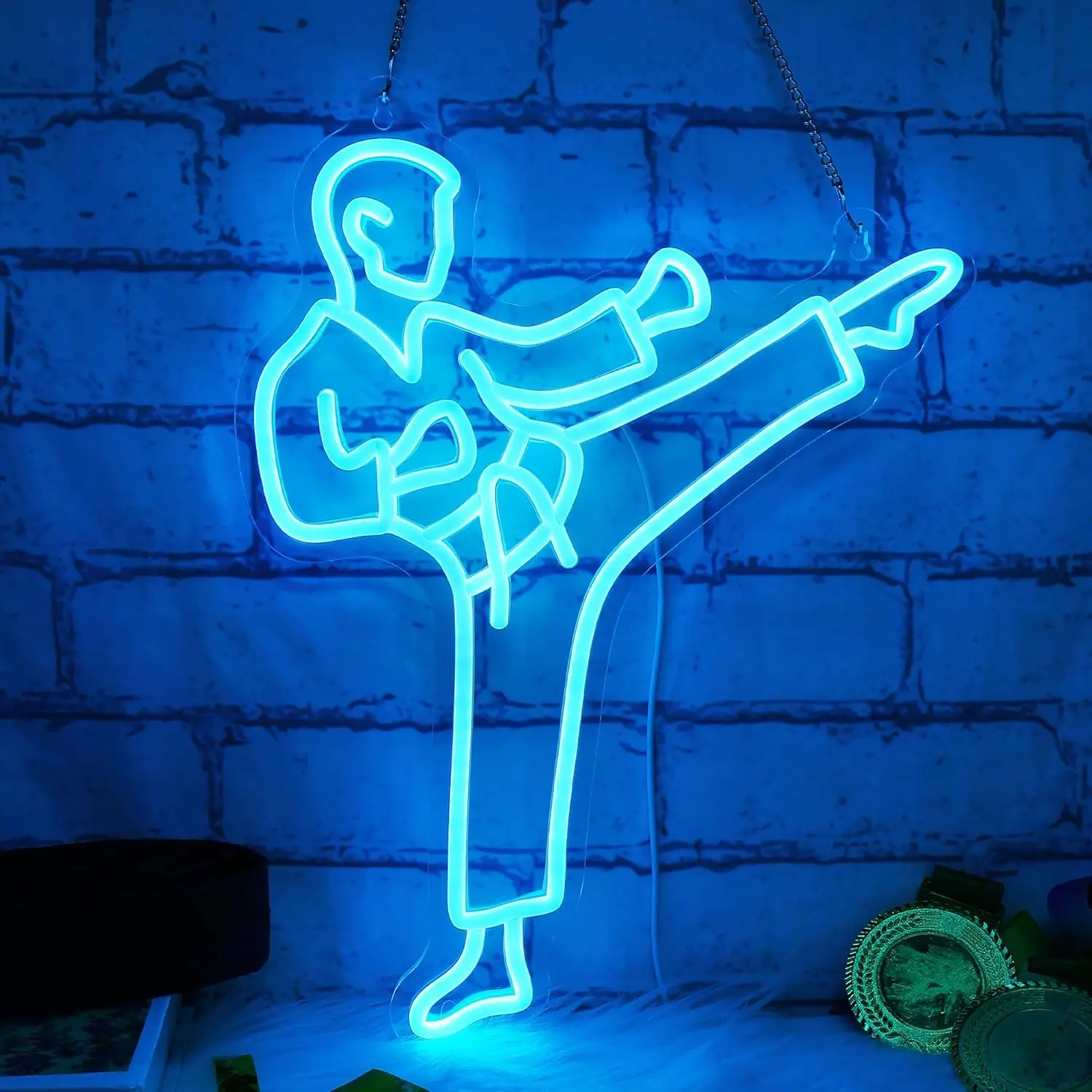 Letreiro Neon Karate Man Azul  - Home Gym Neon Sign avaliação e preço