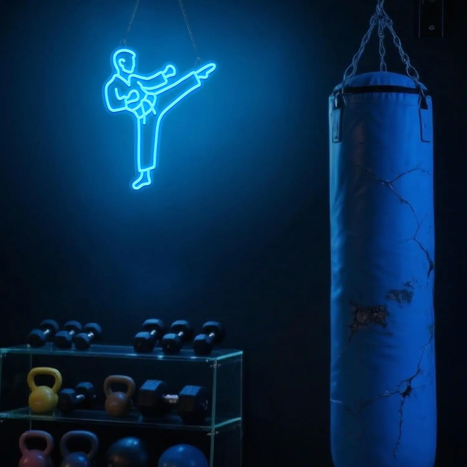 Letreiro Neon Karate Man Azul  - Home Gym Neon Sign avaliação e preço