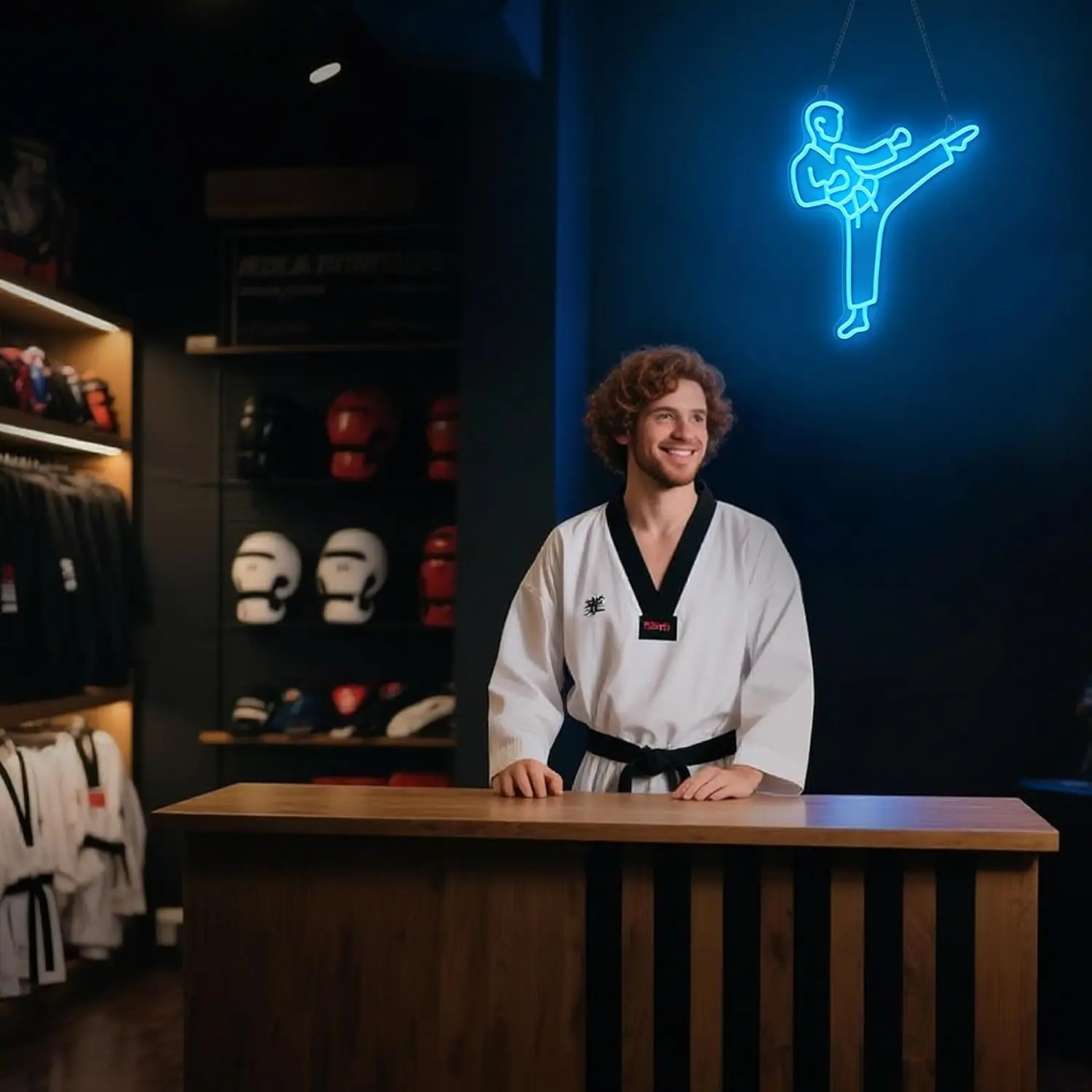 Letreiro Neon Karate Man Azul  - Home Gym Neon Sign avaliação e preço